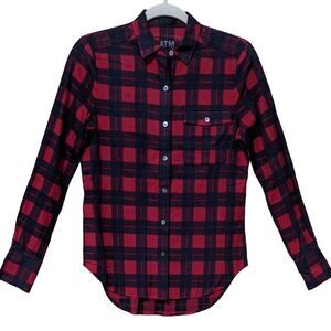 ATM red dark navy/midnight buffalo check plaid cotton flannel casual shirt XS